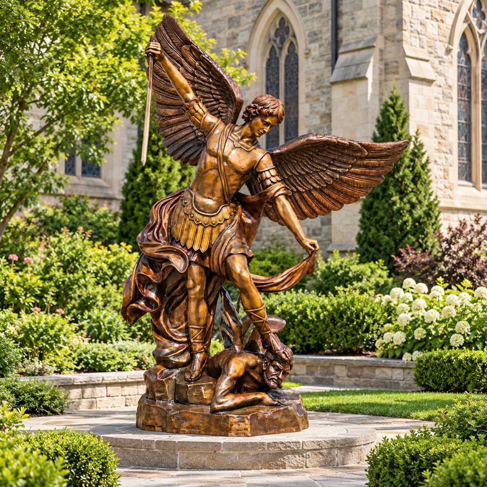 Bronze Saint Michael Angel Statue Slaying the Devil | BOKK-141
