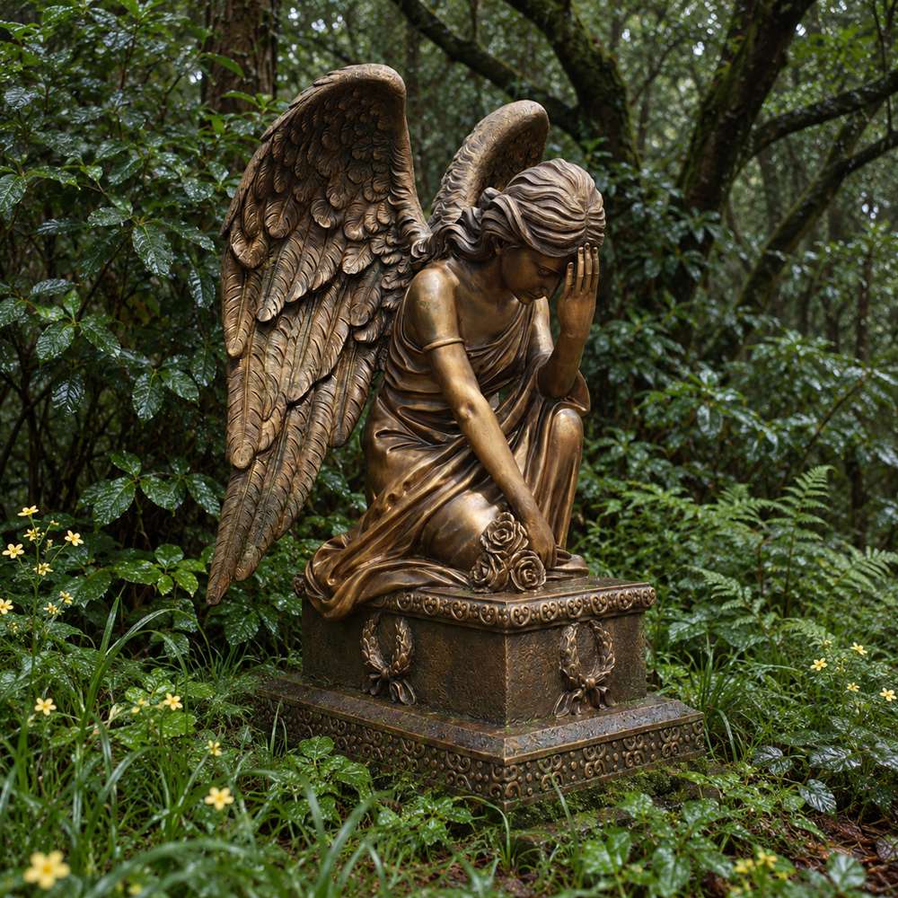 Bronze Kneeling Angel Statue for Gardens and Memorials
