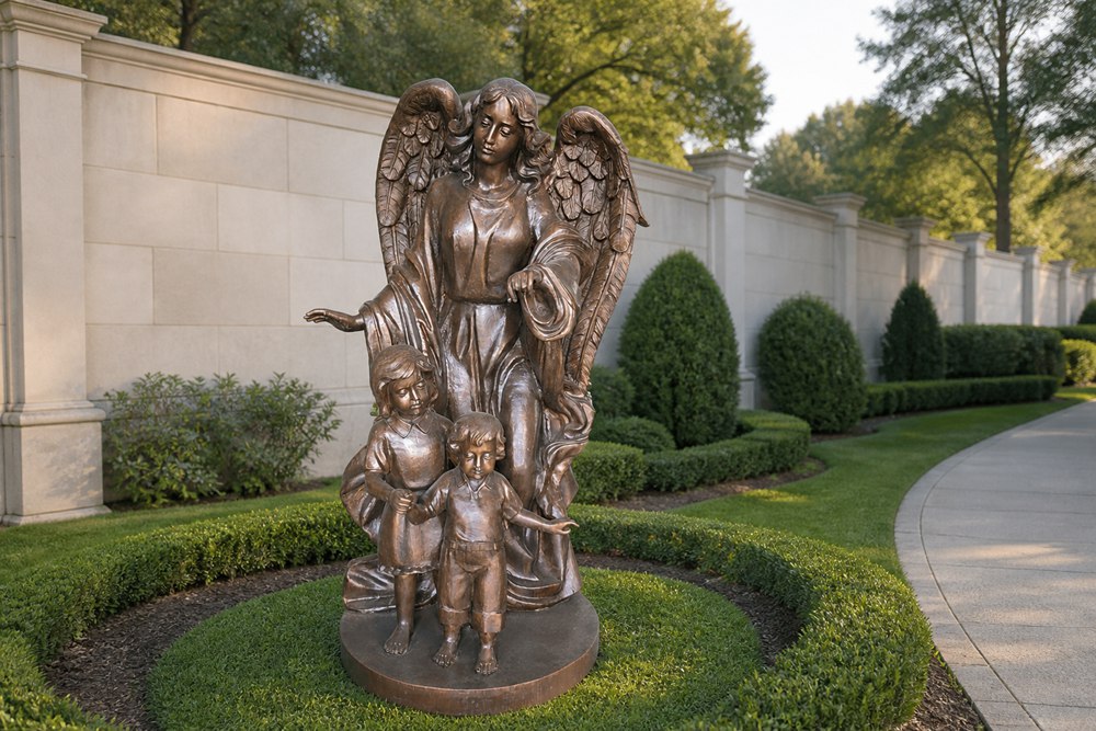  Bronze Guardian Angel with Children Statue Manor Garden
