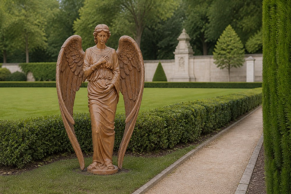 Bronze Standing Angel Statue Manor Garden Walkway