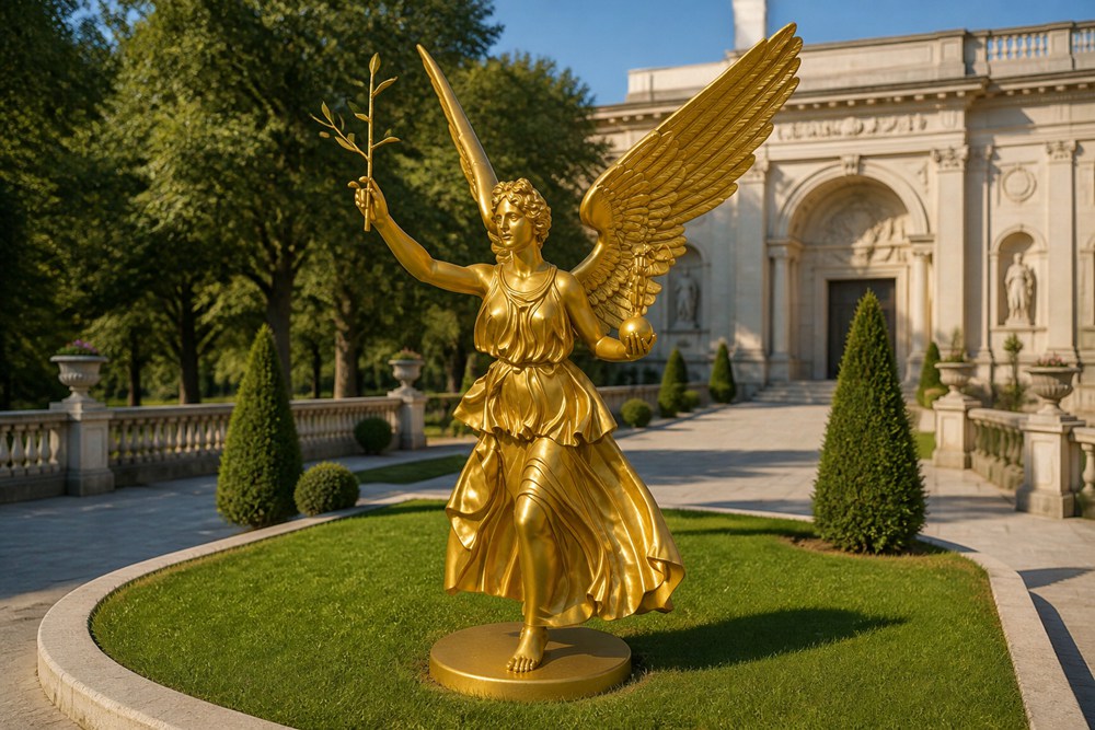  Golden Winged Victory Goddess Statue Palace Courtyard